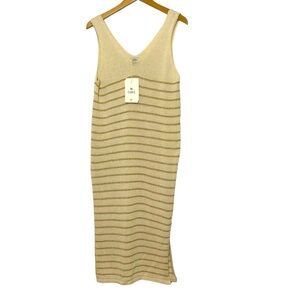NEW Floris Tank Knit Dress Cover Up Gold Metallic Stripe Made in Italy Medium